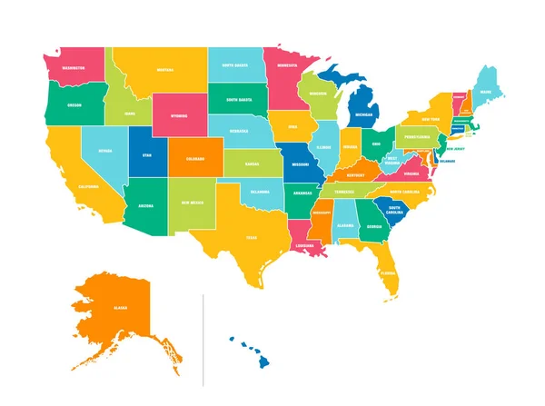 Politická Mapa Usa Mapa Barevného Vektoru Ohraničením Stavu — Stockový vektor