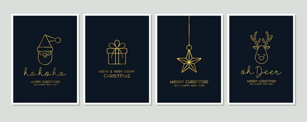 Merry Christmas Modern Card Set Element Greeting Text Lettering Blue - Stok Vektor