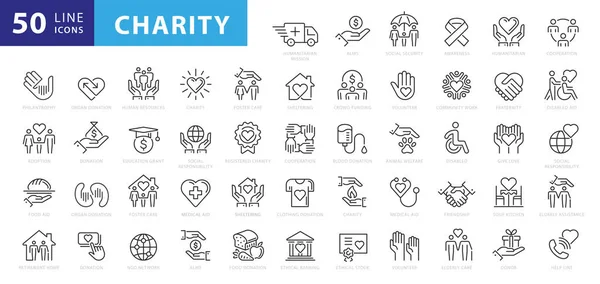 Charity Und Spende Icon Set Linienstil — Stockvektor