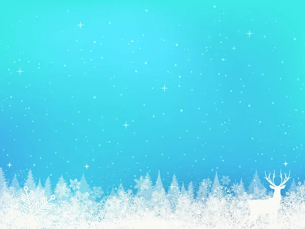 Modré Vánoční Pozadí Sněhové Vločky Sobí Silueta — Stockový vektor