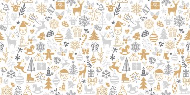 Panoramic seamless pattern with Christmas decorations. Vector