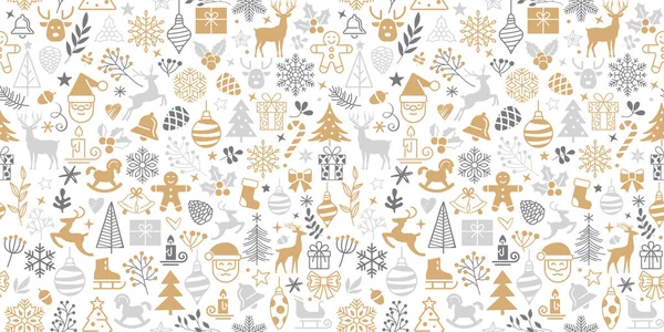 Panoramic seamless pattern with Christmas decorations. Vector