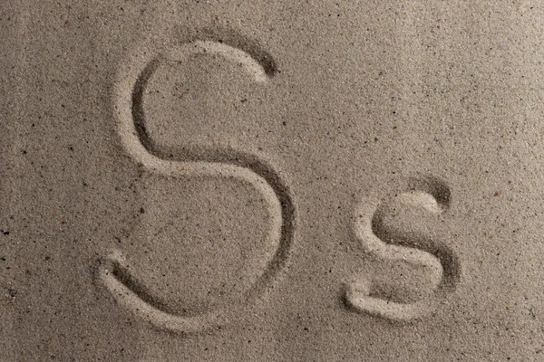 Letters English Alphabet Drawn Dry Sand — Stock Photo, Image