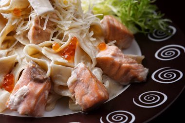 Somonlu Fetuccini. Somonlu makarna.