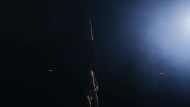 体操女子体操运动员在高低杠上的表现 — 图库视频影像