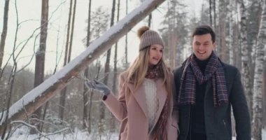mutlu genç çift winter Park açık havada fun.family sahip. aşk