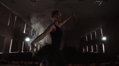 Prima balerin, Opera ve Bale tiyatrosundaki önemli performans öncesinde akşam geç saatlerde sahne ışıklarıyla sahnede eğitim alıyor. Kapalı