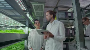 Beyaz önlüklü insanlar analiz için istatistik toplayarak ve genetik mühendisliğinin başarısını tartışan modern bir çiftlikte dolaşıyorlar. Geleceğin modern çiftlik kavramı