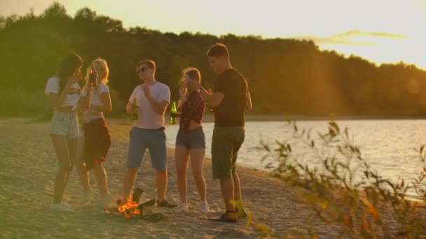 Літня вечірка біля озера та лісу — стокове відео