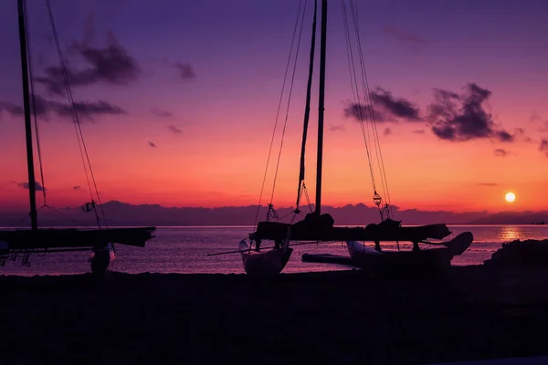 Hobie Cat Catamaran Beach Beautiful Sunrise Early Morning Silhouette Asian — Stock Photo, Image