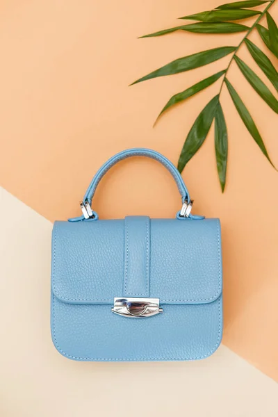 Blauwe fashion tas met verlof — Stockfoto
