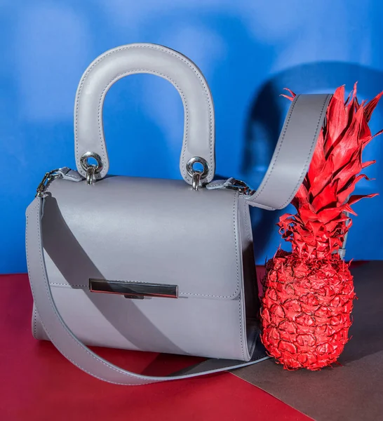 Fashion grey bag with red pineapple