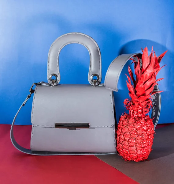 Fashion grey bag with red pineapple