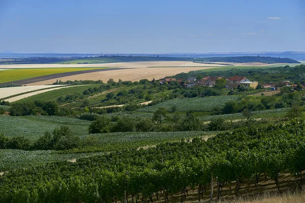 South Moravia fields and small vilage in sunny day