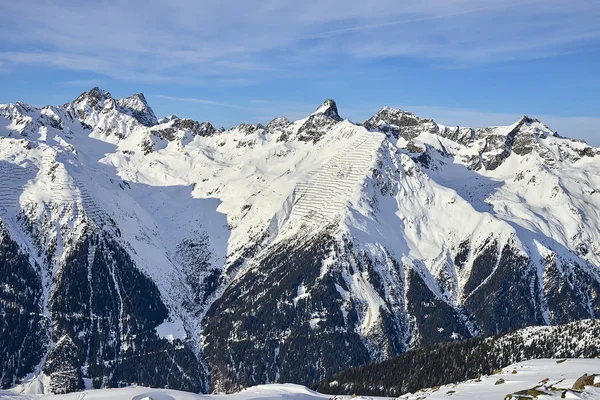 Soleado Día Diciembre Silvretta Alpes Vista Invierno Las Laderas Las — Foto de Stock