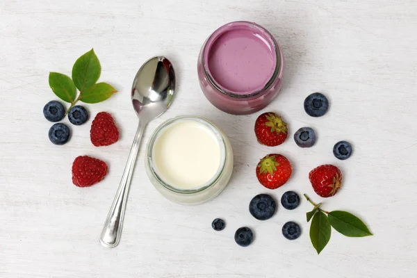 Yogurt Berries Top View — Stock Photo, Image