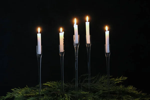 Natal Ainda Vida Com Velas Fundo Escuro — Fotografia de Stock