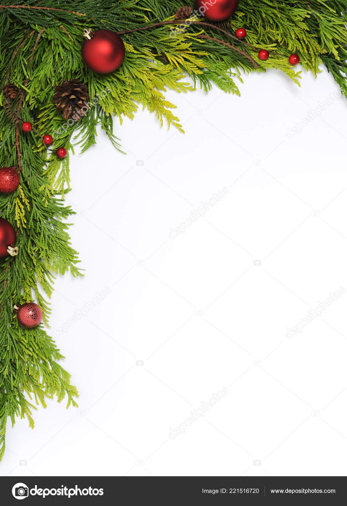 Marco Adorno Rojo Navidad Ramitas Verdes — Foto de stock #221516720 ©  annakhomulo, image size:1168x1700