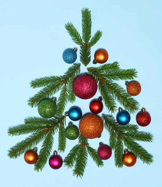 Christmas Tree Fir Branches Multi Colored Baubles — Stock Photo, Image