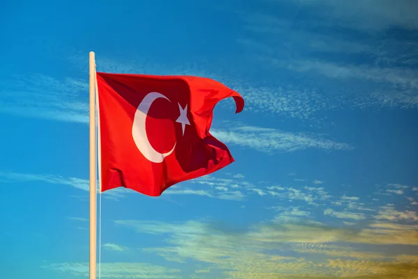 Flag Turkey Waving Wind Evening Blue Sky — Stock Photo, Image
