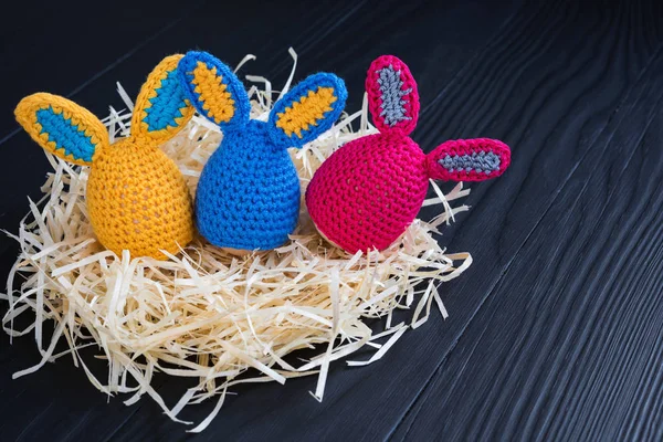 Linda Foto Creativa Con Huevos Como Conejo Pascua Sobre Fondo — Foto de Stock