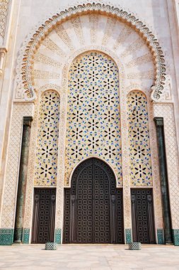 Kazablanka, Fas 'taki Hasan II Camii' nin detayları. Hasan II Camii, Kazablanka, Fas 'ın dışı.