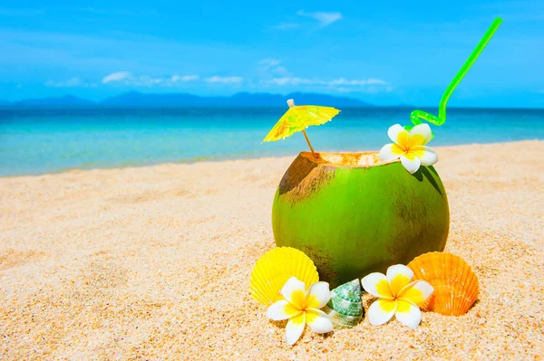 Прекрасний пляж. Екзотичний коктейль на піщаному узбережжі. Концепція літнього відпочинку та відпустки. Тропічний пляж . — стокове фото