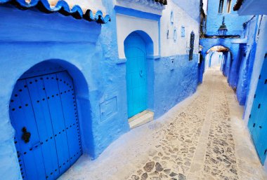 Mavi şehir: Chefchaouen, Morocco, Afrika geleneksel Fas mimari detaylar