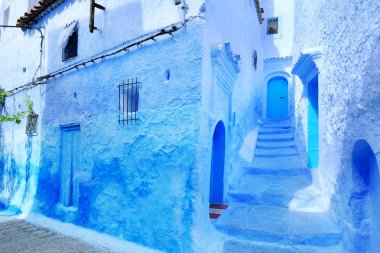 Mavi şehir: Chefchaouen, Morocco, Afrika geleneksel Fas mimari detaylar