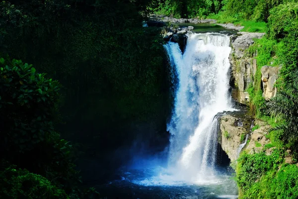 Jumping into the water. Man having fun at waterfalls in the nature. Bali, Indonesia — Stock Photo, Image