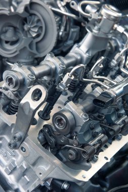 Araba motoru iç görünümü çok yakın, motor kompartmen. Araç Motoru arka planı.