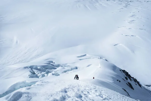 Grupo de alpinista atinge o cume do pico da montanha apreciando a vista da paisagem . — Fotografia de Stock
