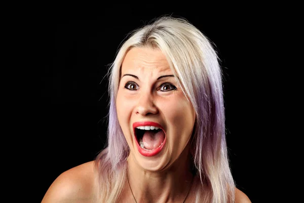 Scared female face expression, screaming girl — Stock Photo, Image
