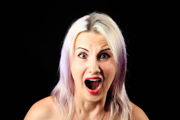 Expresión de cara femenina asustada, chica gritando Imágenes de stock libres de derechos