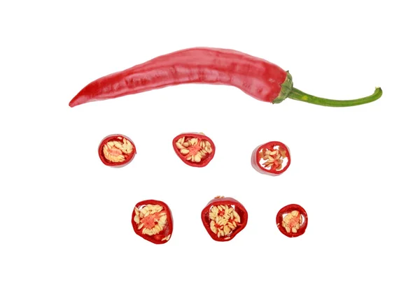 Red Hot Spicy Chilli Pepper Slices Seeds Isolated White Background — Stock Photo, Image