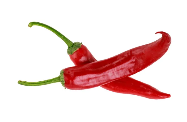 Twee Red Hot Chilli Peppers Jalapeno Geïsoleerd Witte Achtergrond Horizontale — Stockfoto