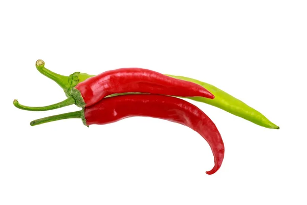 Red Green Hot Chilli Peppers Jalapeno Isolated White Background Horizontal — Stock Photo, Image