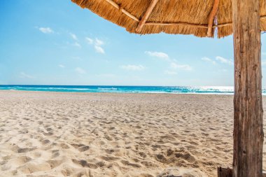 Sazdan güneş şemsiyesi altında yatıyordu