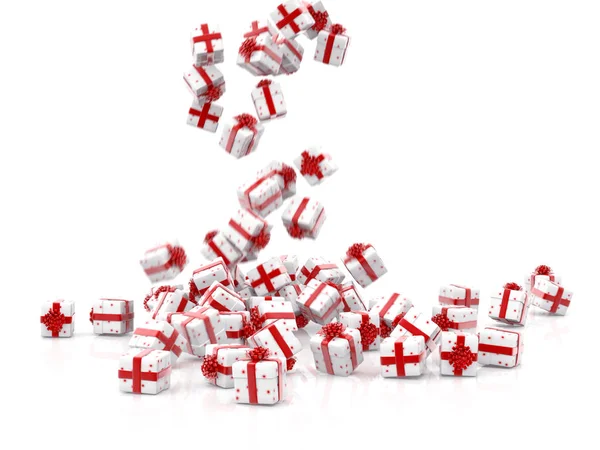 Υπάγονται Κουτιά Δώρων Χριστουγέννων Που Απομονώνονται Λευκό Φόντο — Φωτογραφία Αρχείου