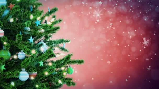 Kerstboom Ingerichte Animatie Met Vallende Sneeuwvlokken — Stockvideo