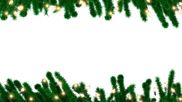 Διακοσμημένα Κλαδιά Χριστουγεννιάτικων Δέντρων Λάμπες Γιρλάντα Απομονωμένες Λευκό Φόντο Luma — Αρχείο Βίντεο