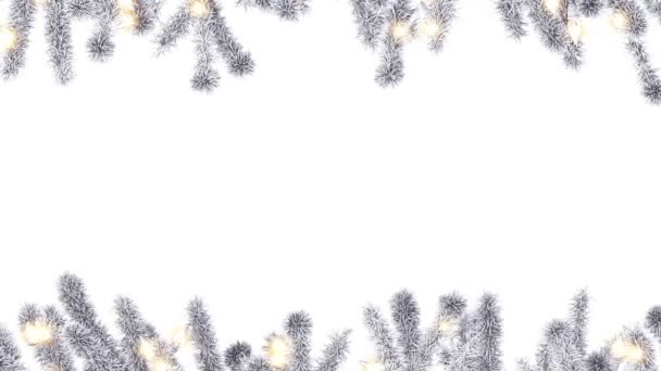 Διακοσμημένα Κλαδιά Χριστουγεννιάτικων Δέντρων Λάμπες Γιρλάντα Απομονωμένες Λευκό Φόντο Luma — Αρχείο Βίντεο