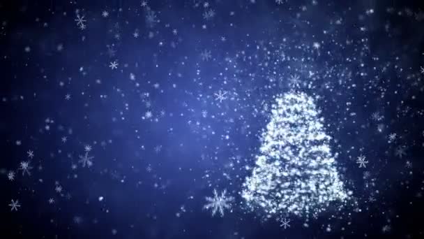 Crescente Albero Capodanno Con Fiocchi Neve Cadenti — Video Stock