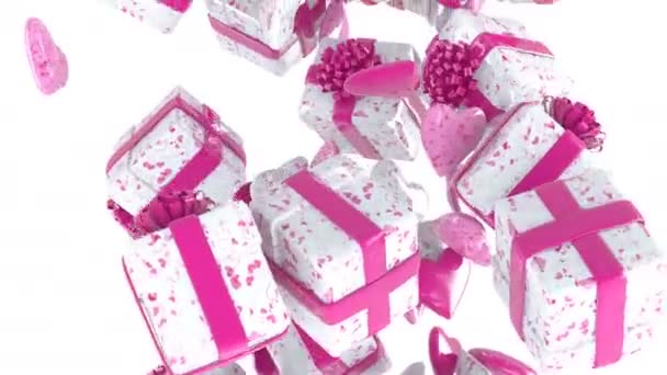 Падение Сердца Подарочными Коробками Белом Фоне Luma Matte — стоковое видео