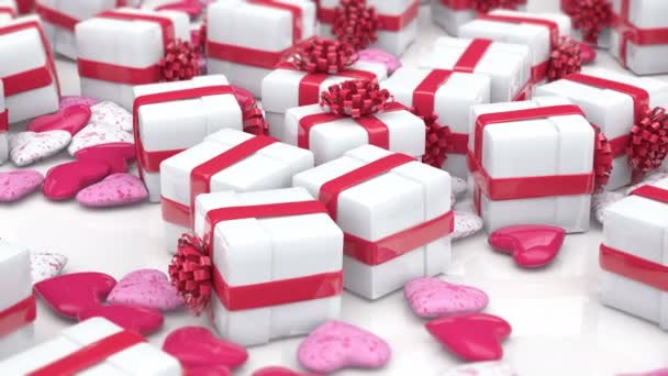 Φόντο Ημέρα Του Αγίου Βαλεντίνου Κουτιά Δώρων Και Καρδιές — Αρχείο Βίντεο