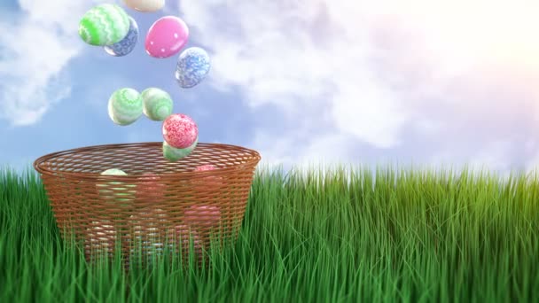 Falling Easter Eggs Wicker Basket — Stock Video