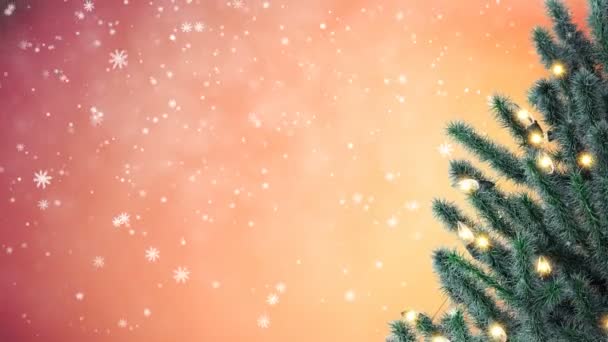 Weihnachtsbaum Mit Lichtergirlanden Und Fallenden Schneeflocken — Stockvideo