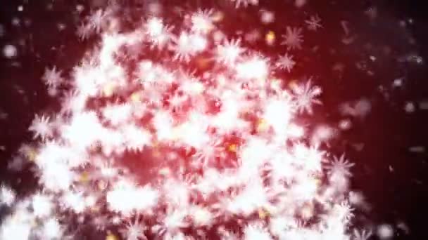 Neve Crescente Albero Natale Con Fiocchi Neve Che Cadono — Video Stock