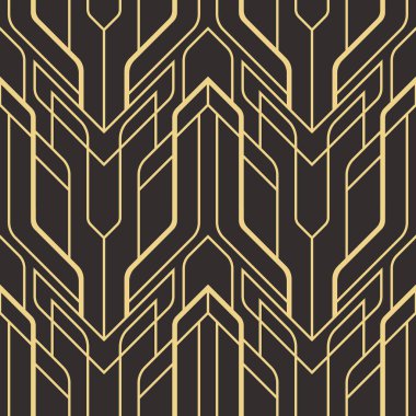 Vektör modern geometrik fayans deseni. Altın çizgili şekil. Soyut sanat deco kusursuz lüks arka plan.