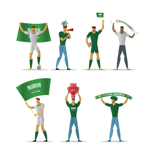 Arabie Saoudite Fans Football Joyeux Public Supporters Foot Illustration Vectorielle — Image vectorielle